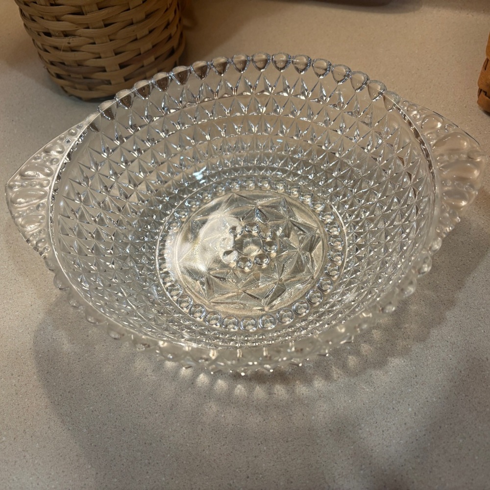 Vintage Indiana Glass Clear Diamond Pattern Bowl
